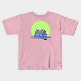 Cute Cat Sleeping On Book Stack Cartoon Vector Icon Illustration Kids T-Shirt